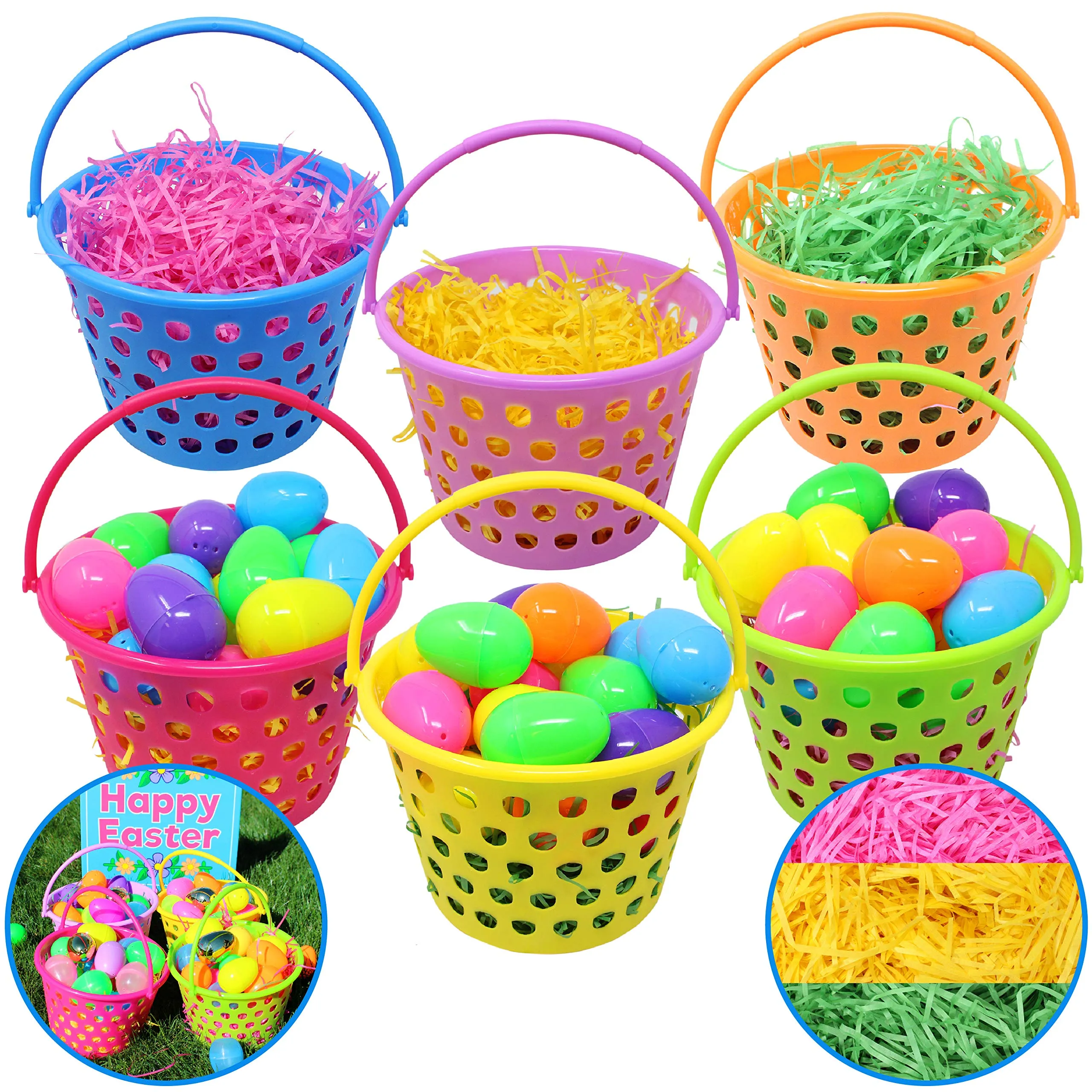 Easter Grass Basket Filler Grass 3 Color - (Red,Yellow,Blue) - 5 Pack 