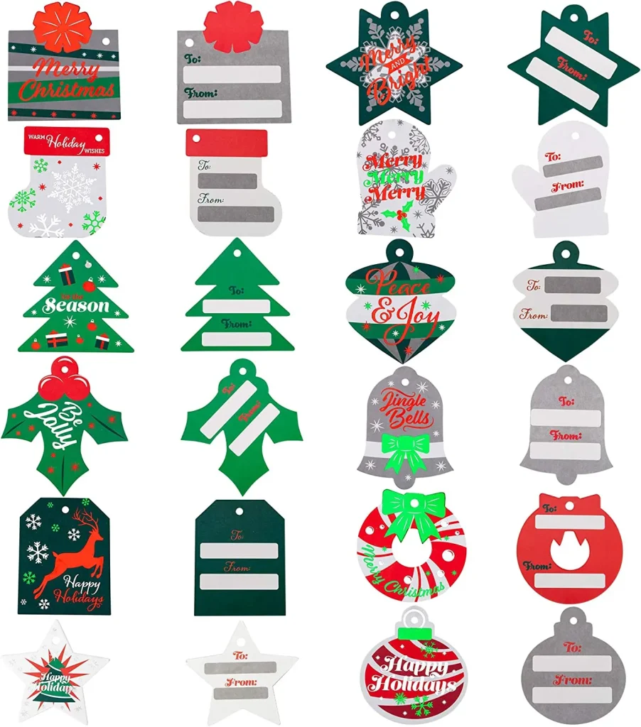 Christmas Gift Tags with String, 72PCS Christmas Tags for Gifts, Gift Tags  for Christmas Presents, Gold Foil Colorful Xmas Gift Tags for DIY Christmas