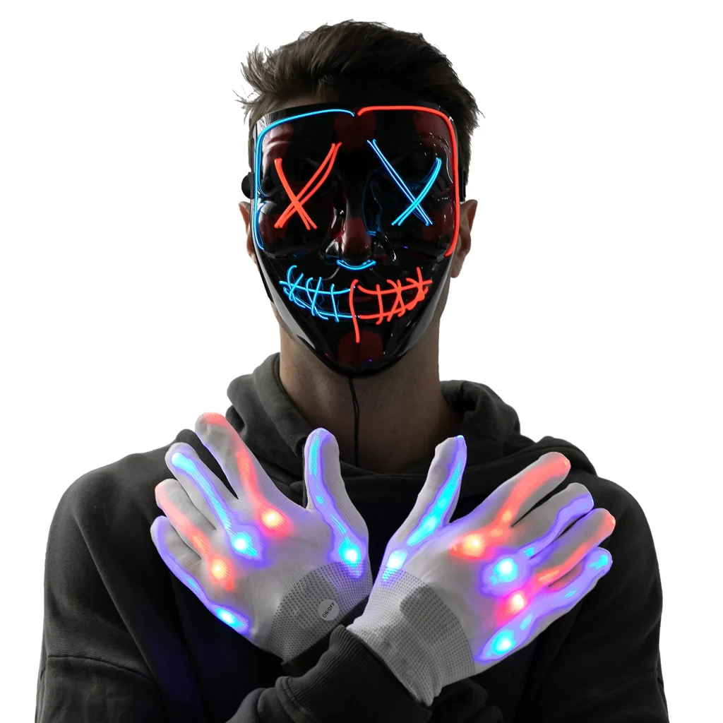 Mask Halloween LED Light Up Mask for Adults Kids: 2 Pack Dark (Blue&Red)