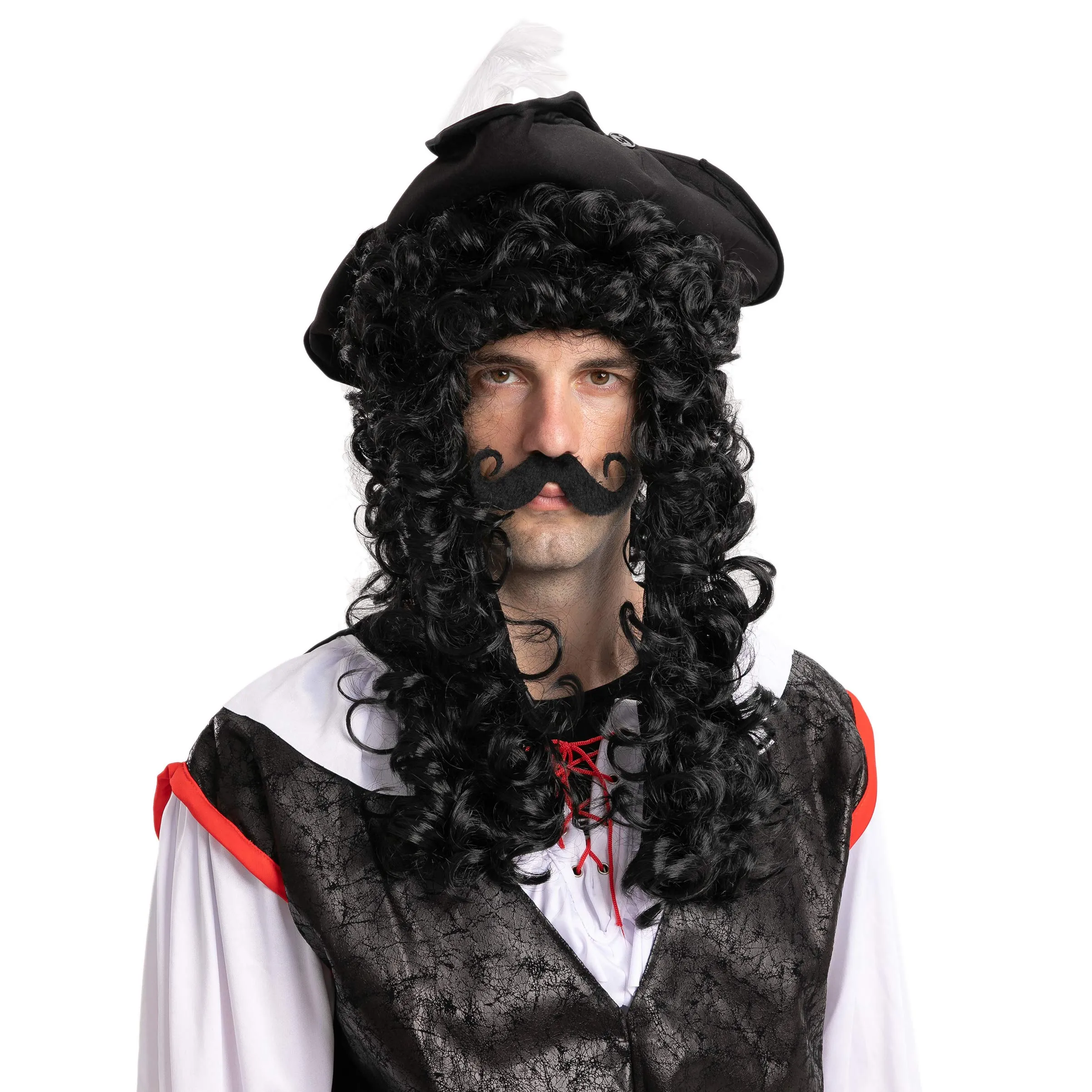 Captain Hook Mens Long Curly Black Costume Wig