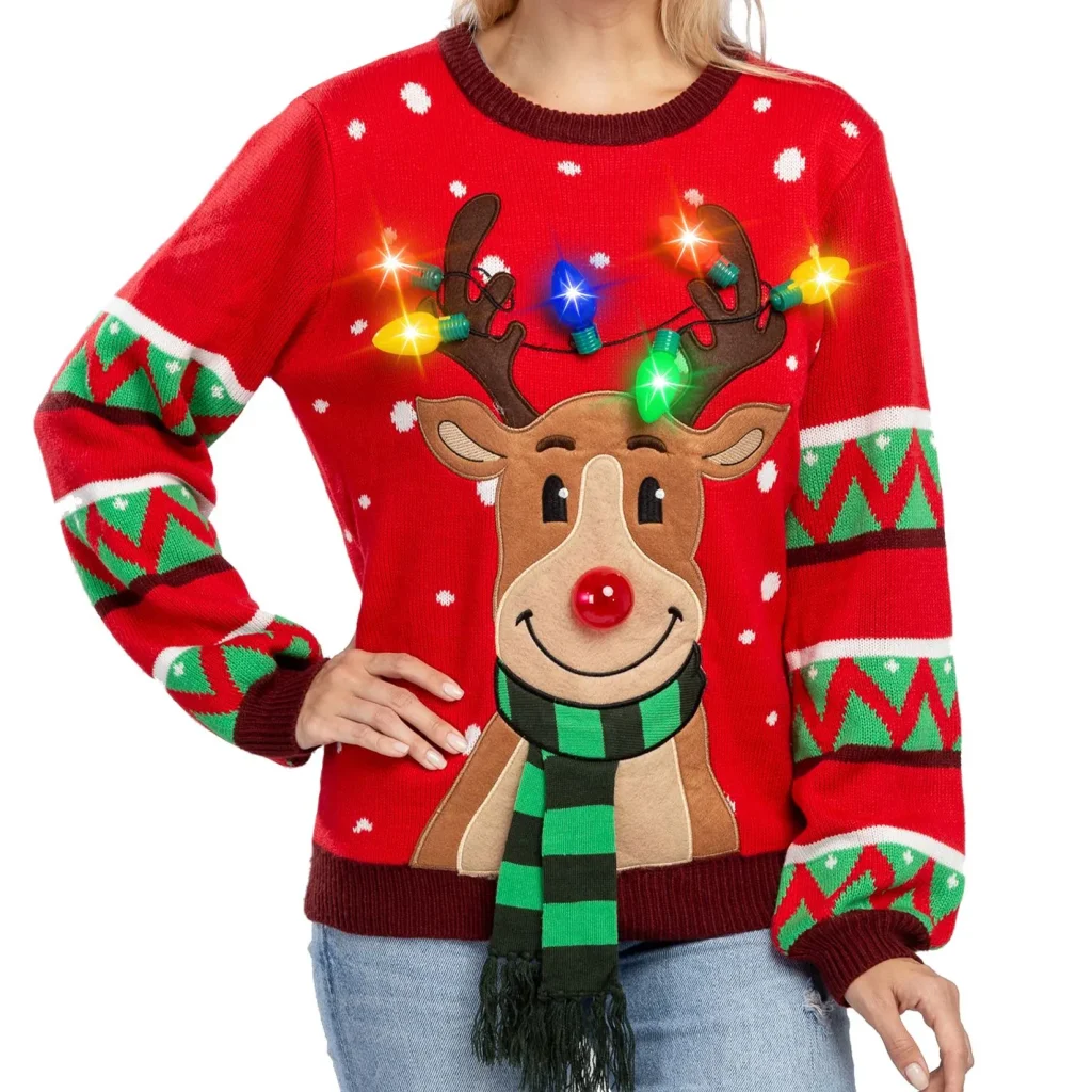 Melodieus Kansen fiets Cute Womens Light up Reindeer Christmas Ugly Sweater
