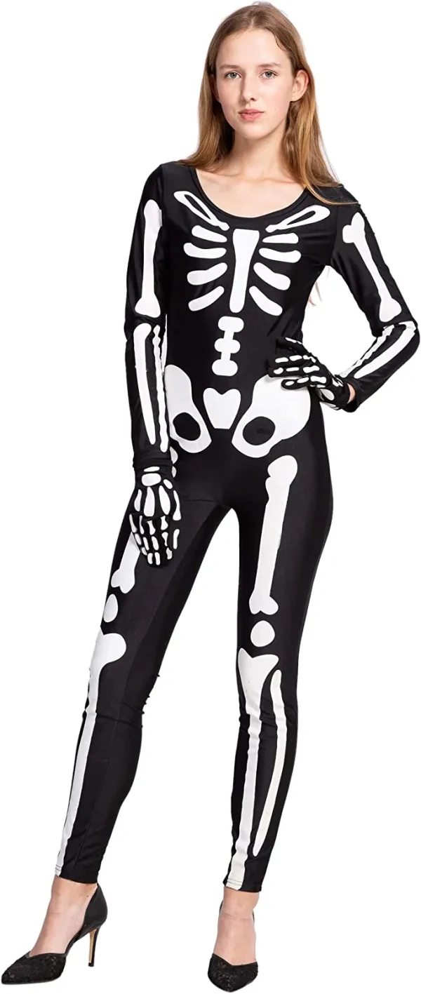 Glowing Women Skeleton Bodysuit with Gloves | Joyfy