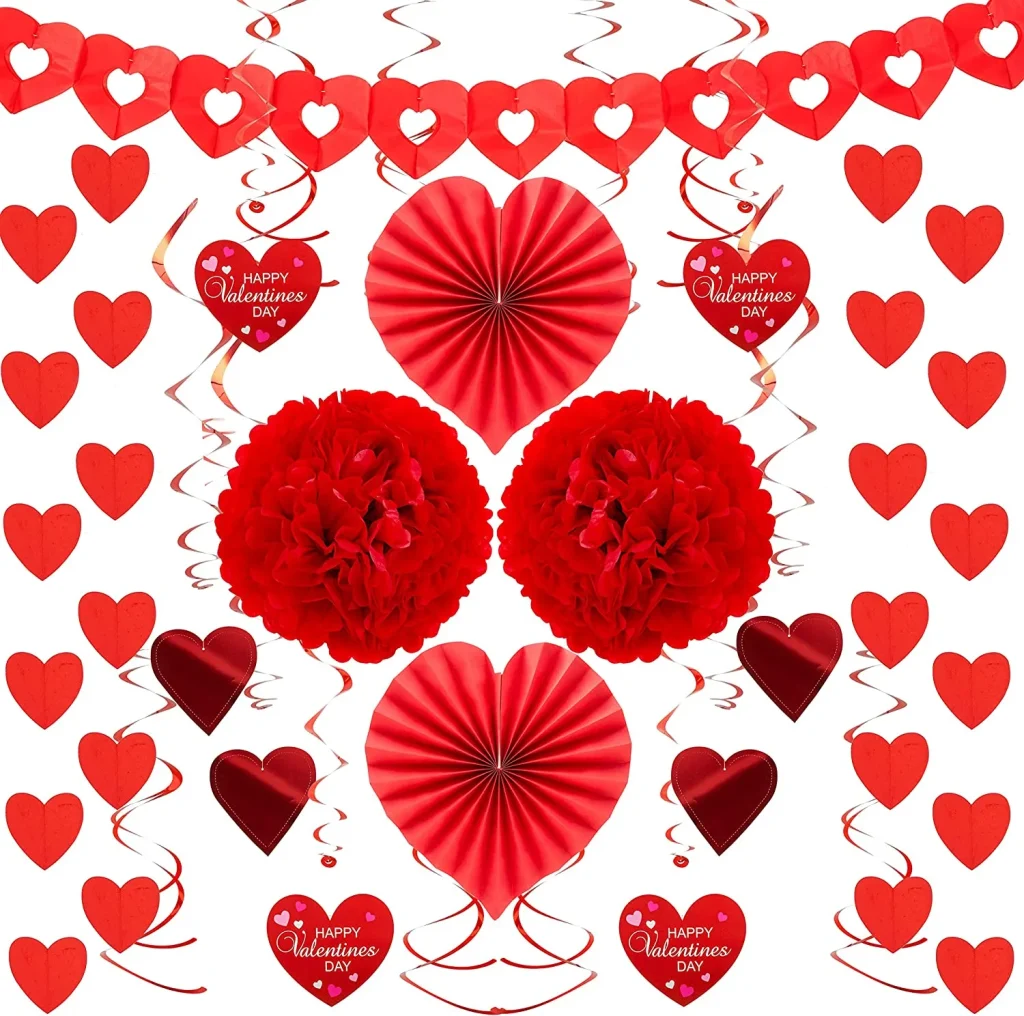Valentine Heart Tissue Paper Garland, Red Heart Garland, Heart