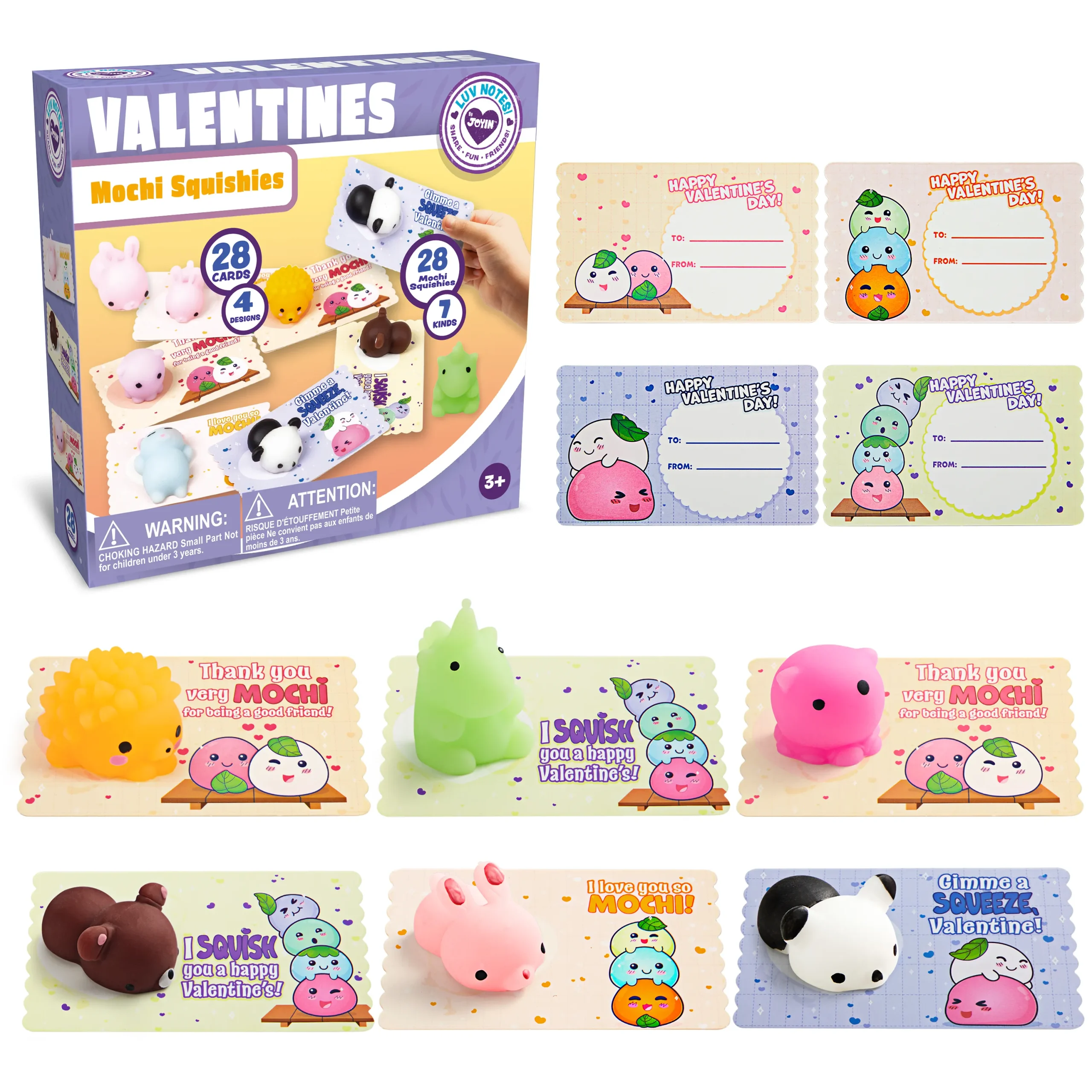  36 Pack Valentines Day Gifts for Kids, Valentines Greeting  Cards with 12 Kinds Mochi Squishy Toys