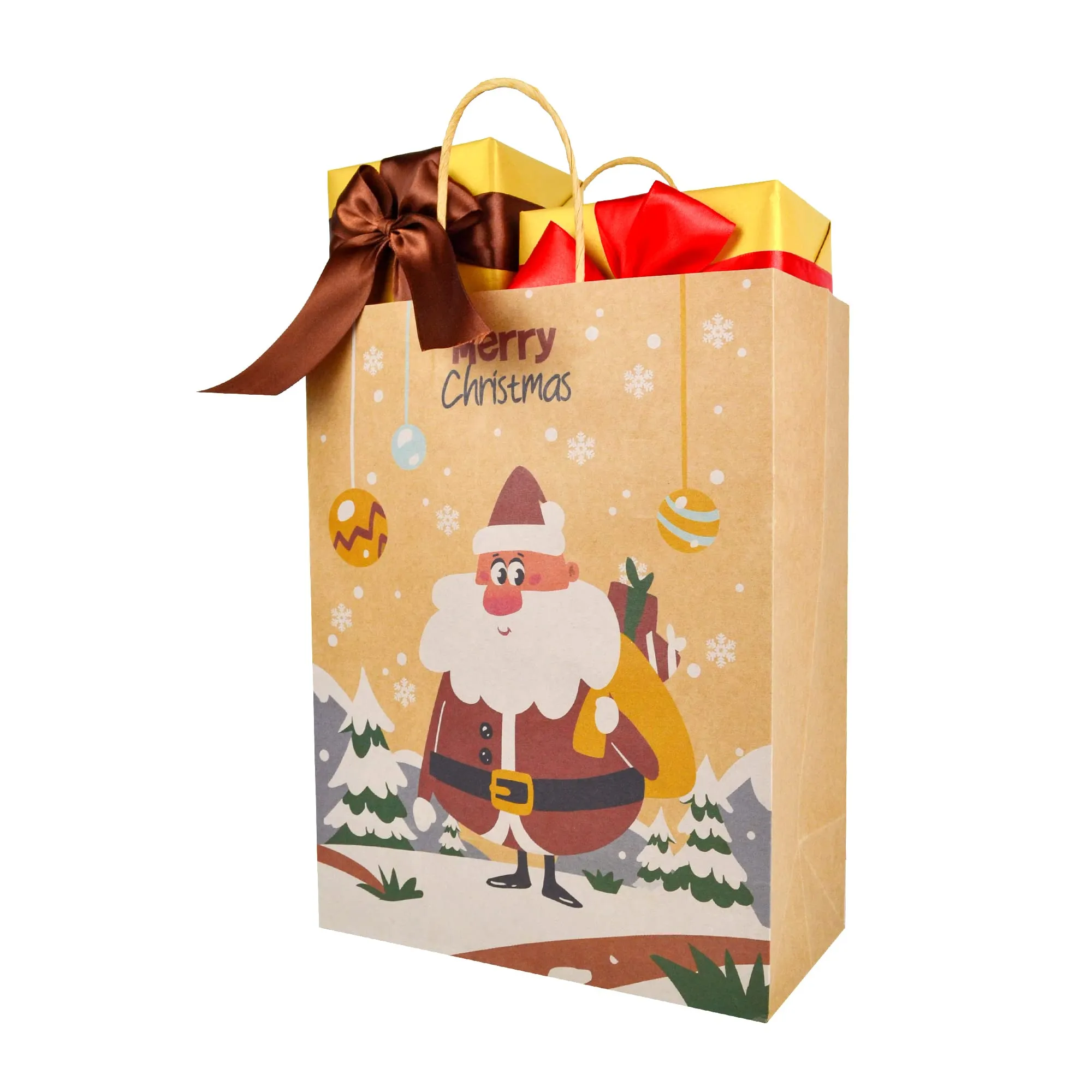 ORNACELE 12PCS Christmas Gift Bags 12PCS Assorted Styles Bags Xmas Small  Kraft Paper Bags with Handles Christmas Goodie Bags with Christmas Prints  for