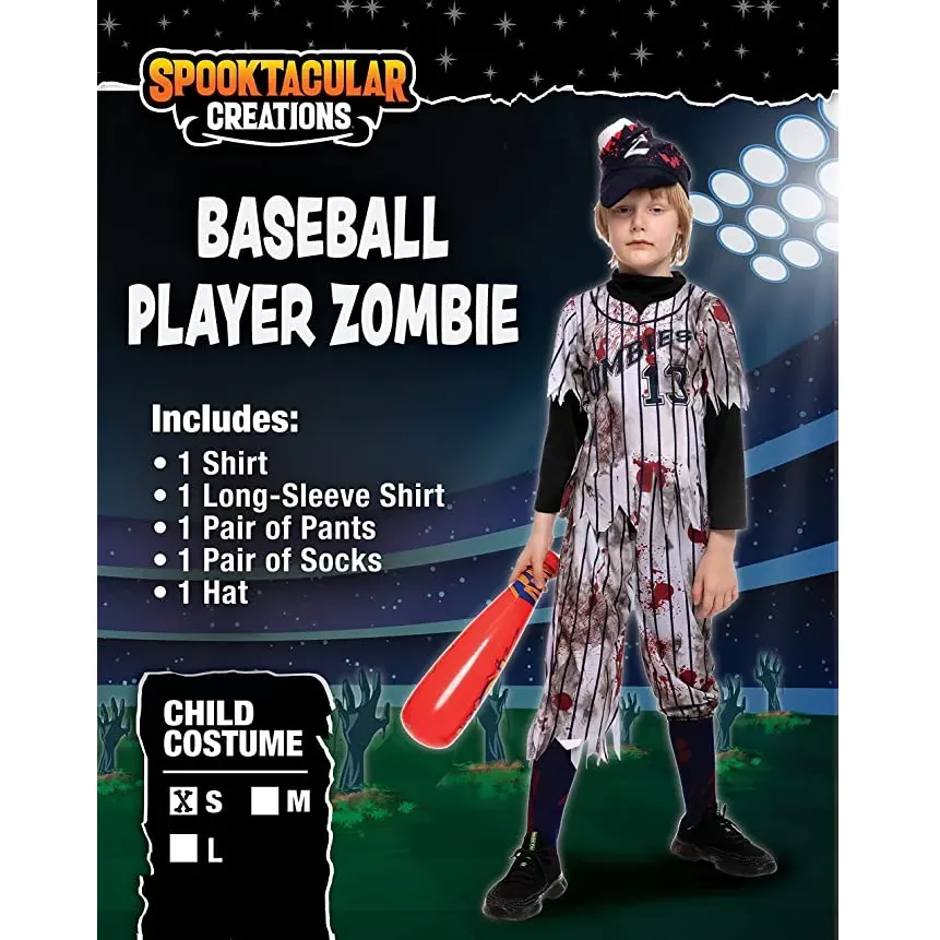 Haull Halloween Child Boy Baseball Player Zombie Baseball Player Costume Include Hat Shirt Pants Socks Bat for Dress Up Party
