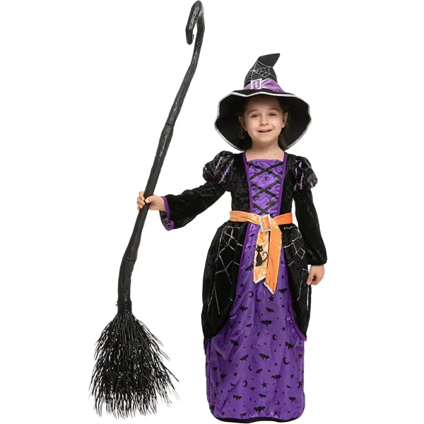 Adorable Girls Purple and Orange Witch Halloween Costume