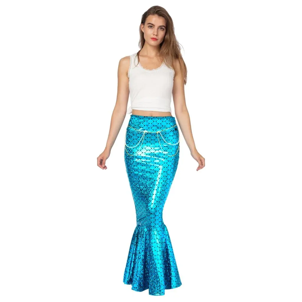 HDE Women's Shiny Liquid Metallic Fish Scale High Waist Mermaid