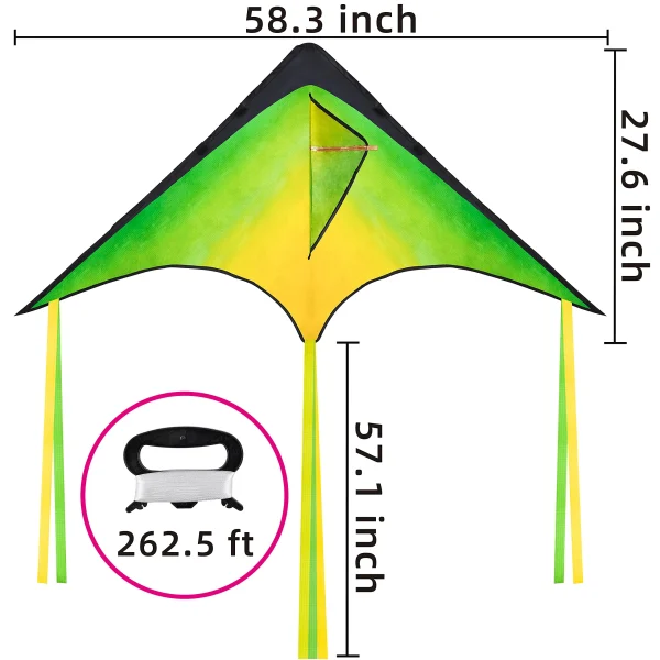 Amazing Big Green Delta Kite with 262.5ft Kite String