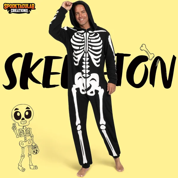 Mens Skeleton Jumpsuit Costume