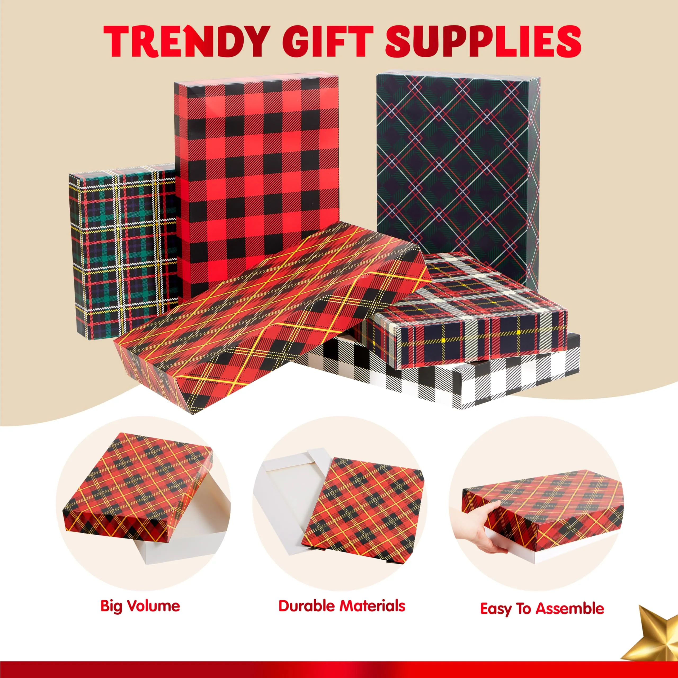 Yeaqee 50 Pcs Assorted Christmas Shirt Boxes Kraft Christmas Gift Boxes  with Lids Christmas Boxes for Clothes Shirts Christmas New Year Winter 14.2  x 9.4 x 1.8 Inches(Buffalo Plaid) Auction